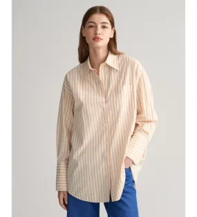 Camisa extragrande de popelina a rayas con puños anchos blanco linen