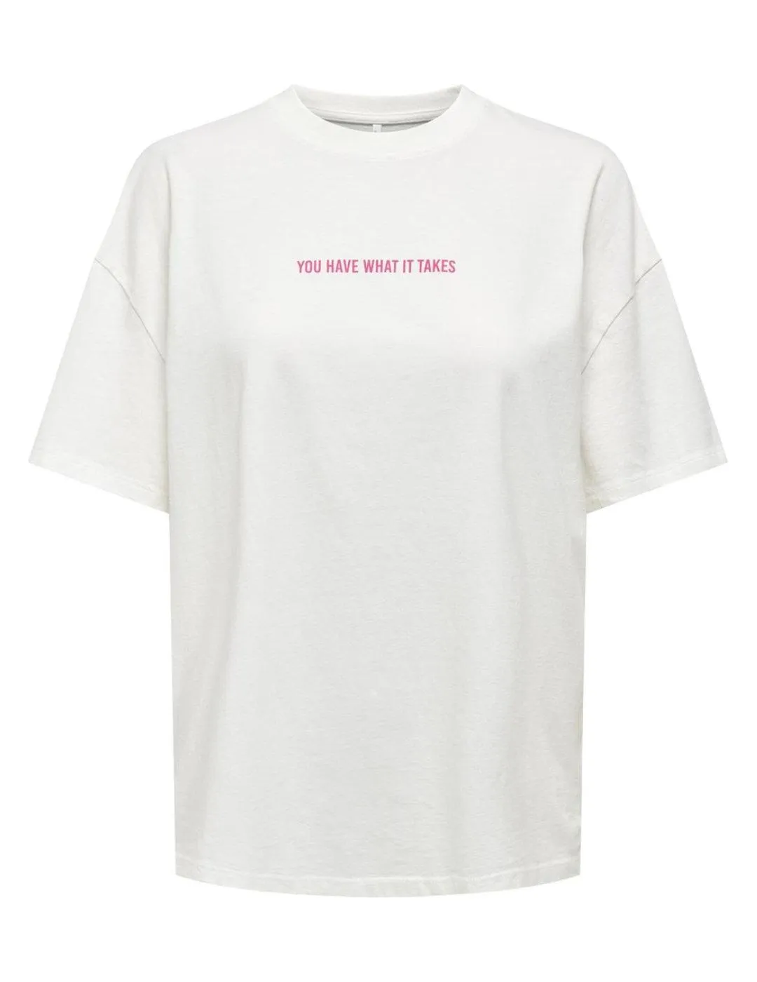 Camiseta Only Rilly blanco letra fucsia manga corta de mujer