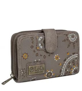 Cartera Estampada Con Bordados 304414 Marrón -9X14X1Cm-