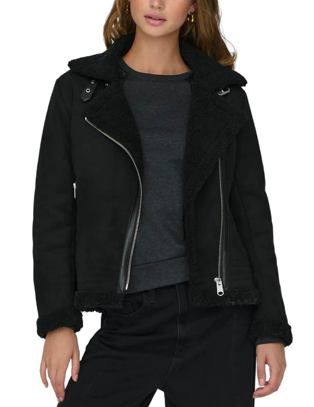 Chaqueta aviador Only NewDiana negra borreguillo para mujer