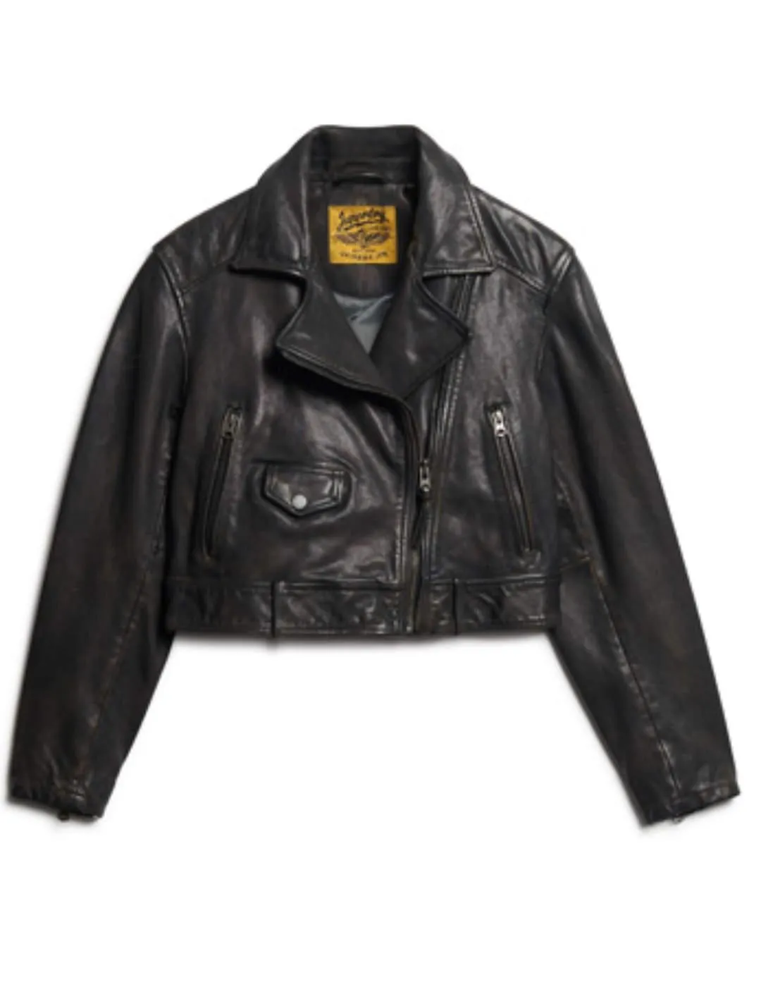 Chaqueta Superdry Biker piel gris oscuro cremallera mujer