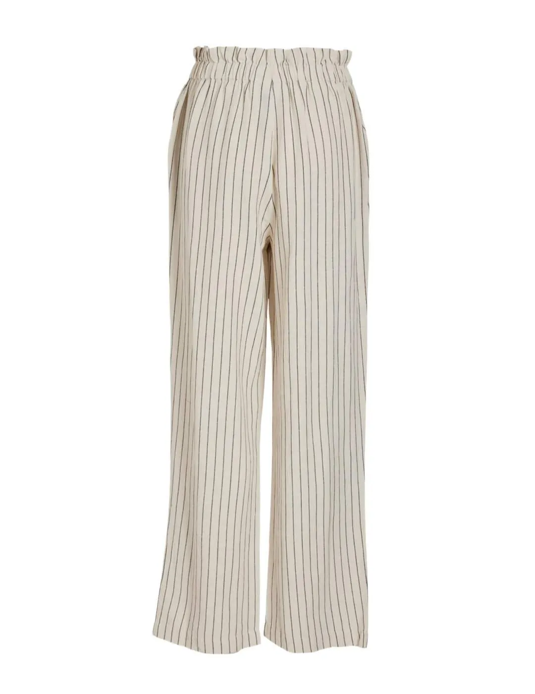 Pantalón de lino Vila Prisilla blanco rayas para mujer