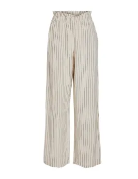 Pantalón de lino Vila Prisilla blanco rayas para mujer