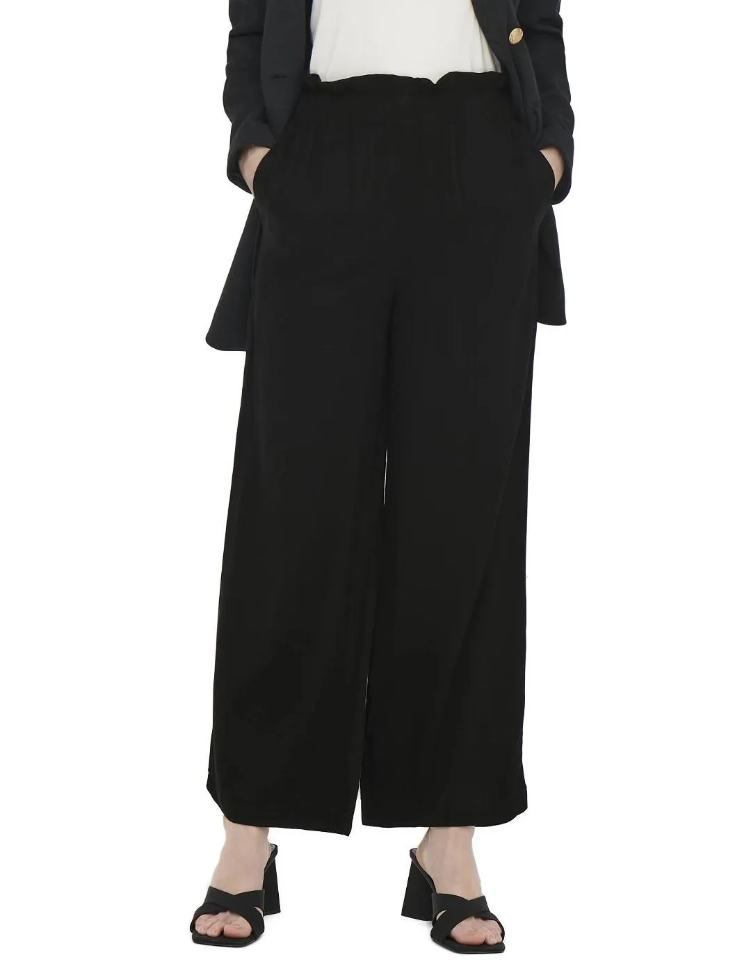 Pantalón Only Caly cropped negro fluido de tela para mujer