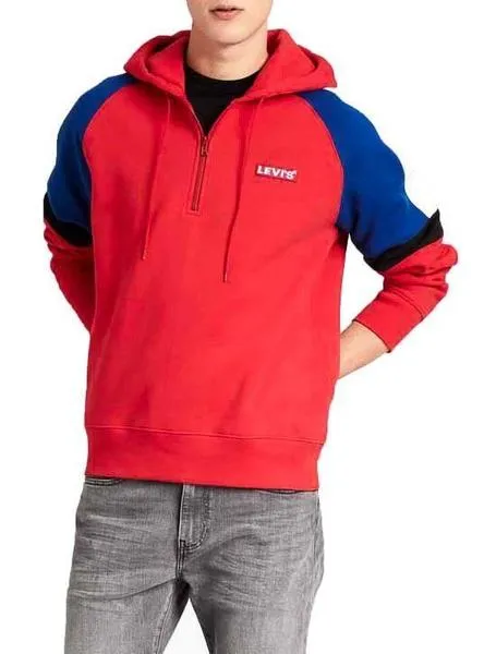 sudadera levis relaxed pieced zip rojo para hombre