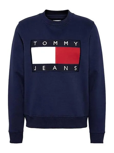 sudadera tommy jeans flag crew marino mujer