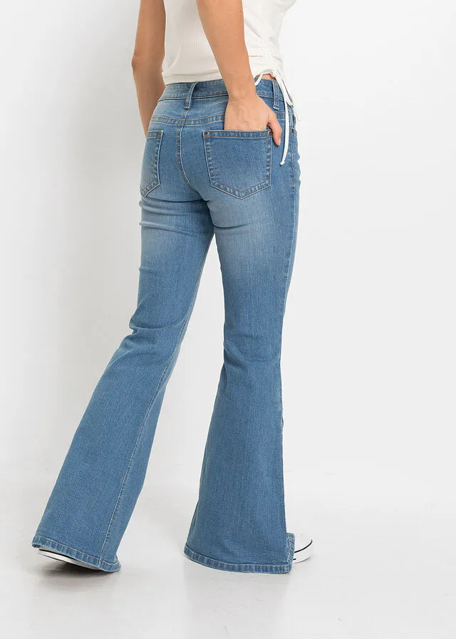 Vaqueros anchos con botones de algodón orgánico Denim azul medio