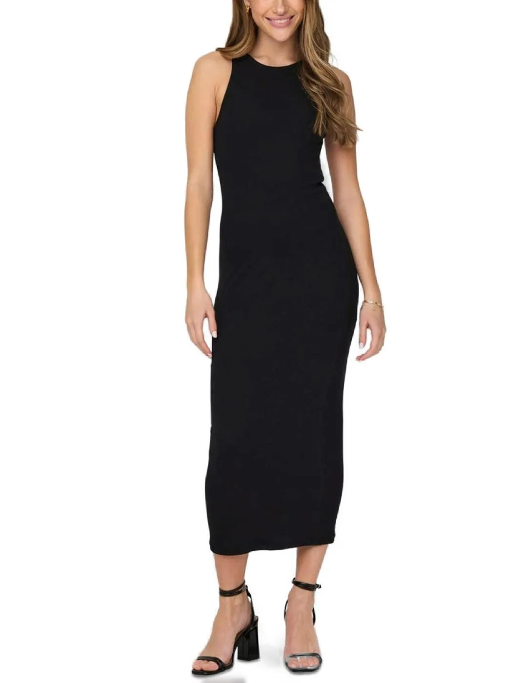 Vestido Only Betty midi negro de canalé para mujer