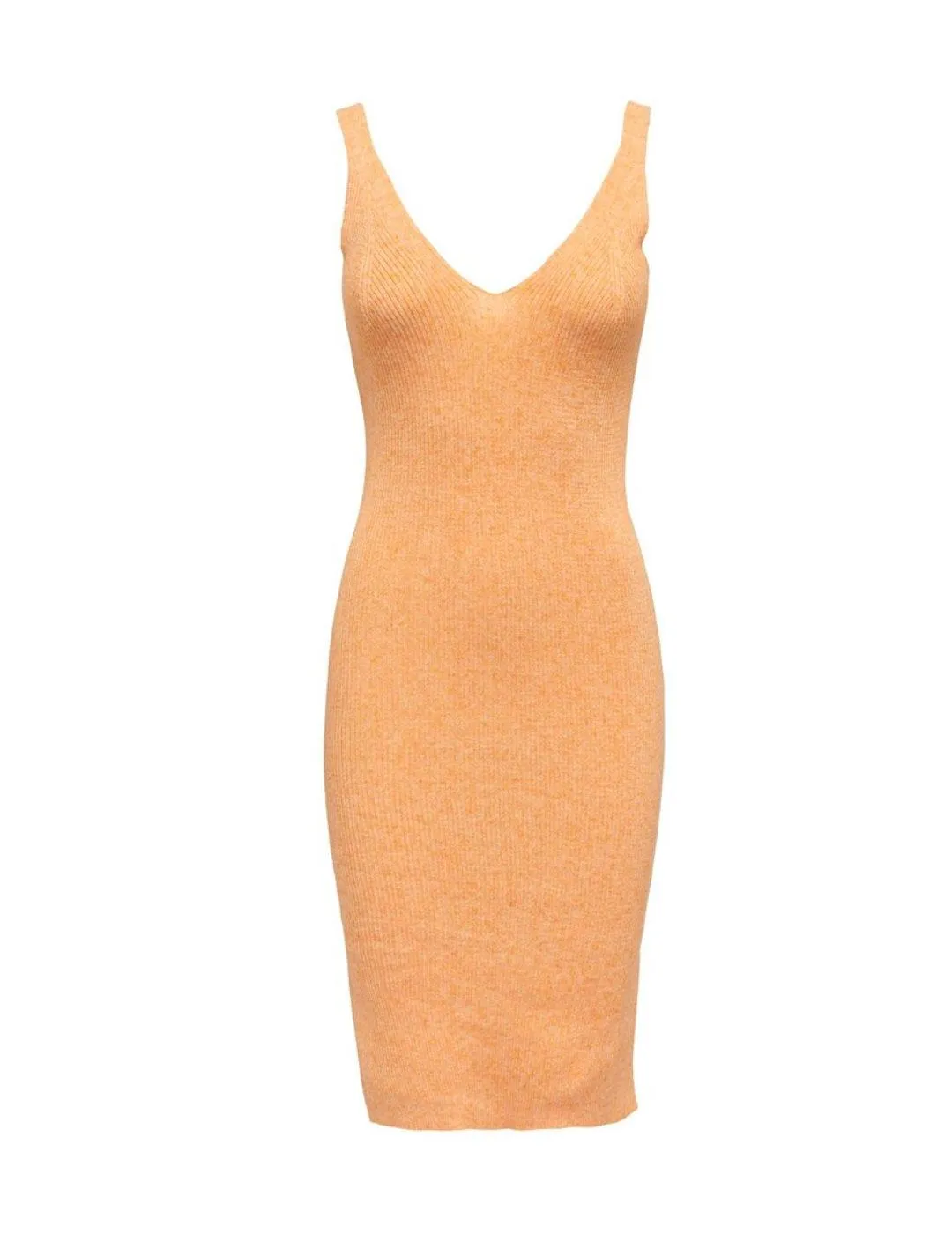 Vestido Only Lina midi naranja canalé escote pico de mujer