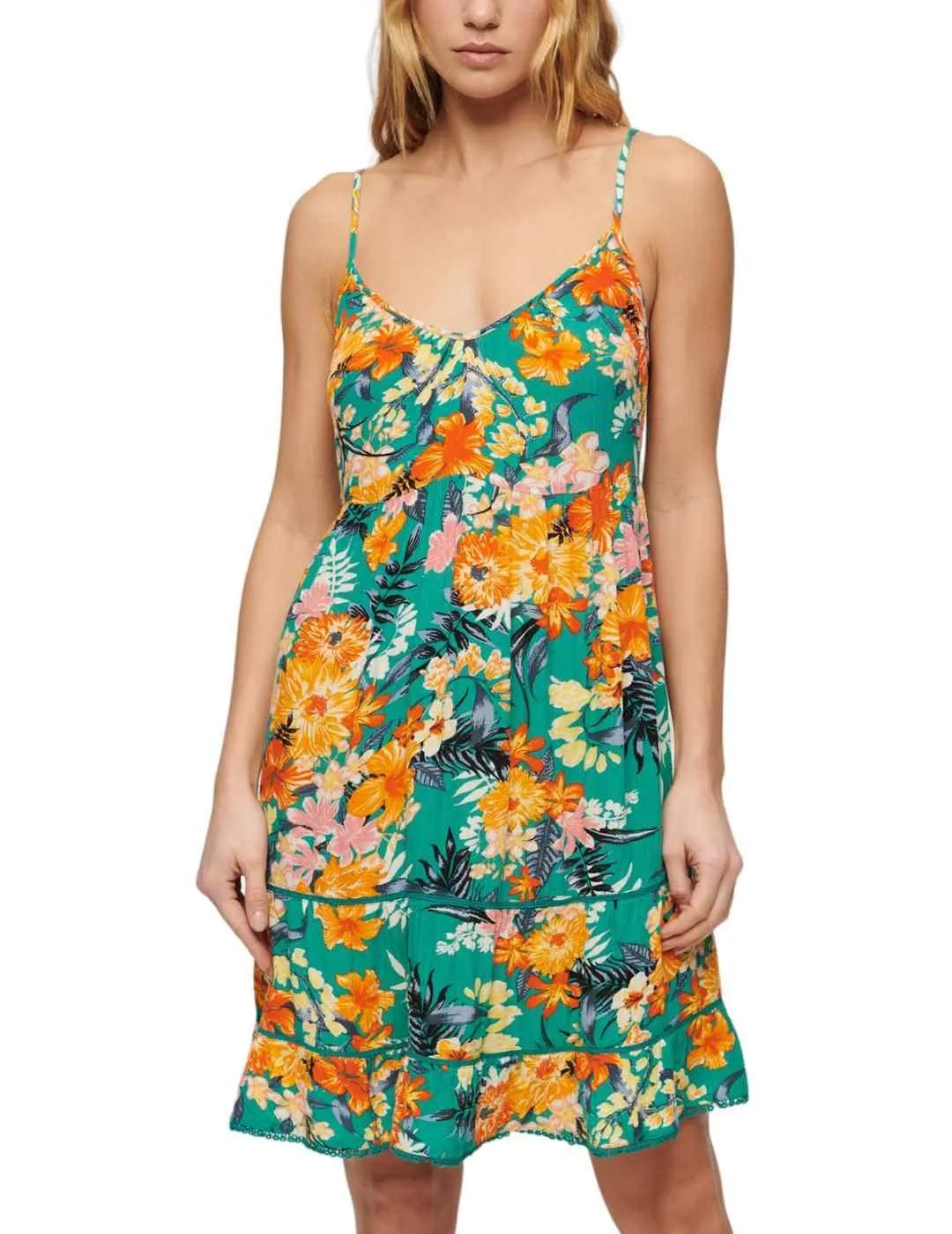 Vestido Superdry flores corto de tirantes para mujer