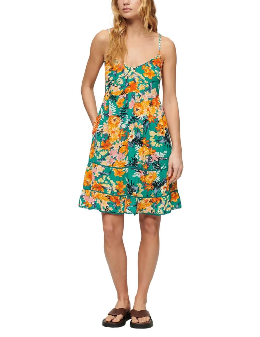 Vestido Superdry flores corto de tirantes para mujer