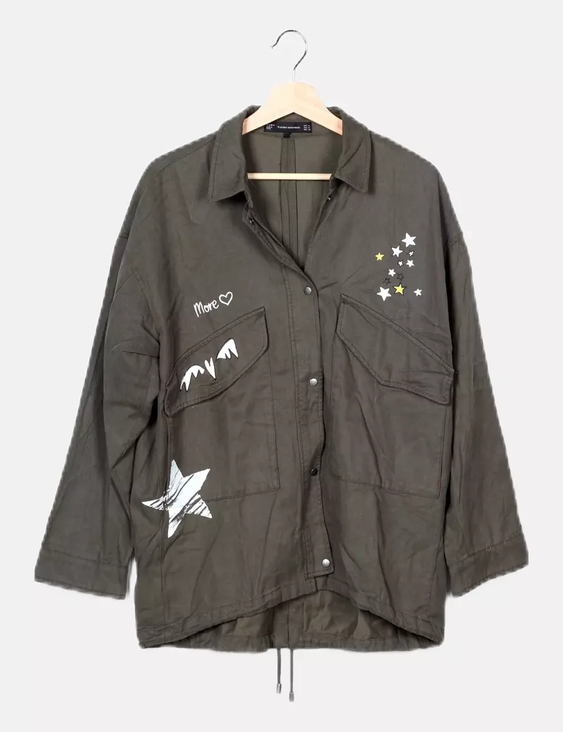 Zara Sobrecamisa verde estampada